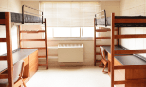Deep cleaning dorm rooms blog - Bright clean college dorm room with two lofted beds with desks